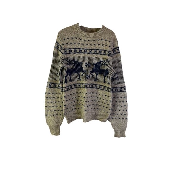 VTG 90s Rockabilly Wool Blend Nordic Nature Knit Crewneck Sweater USA